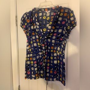 We heart Vera blue abstract sushi short / cap sleeve top with drawstring waist